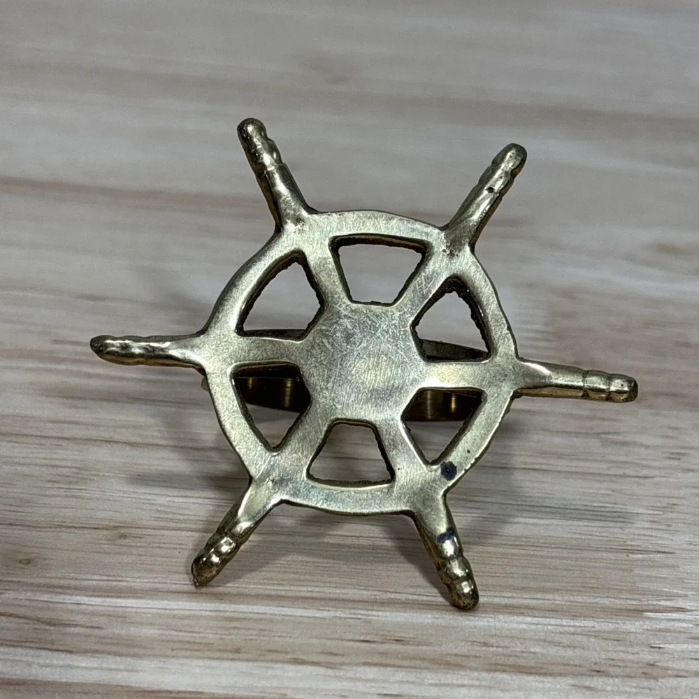 8 Brass Metal Ship Wheel Napkin Rings Nautical Decorative Table Decor Gold Tone